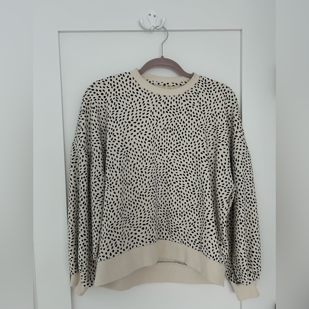 CALIA Cream and Black Dots Confetti Sweatshirt.Size Small.Athleisure comfort